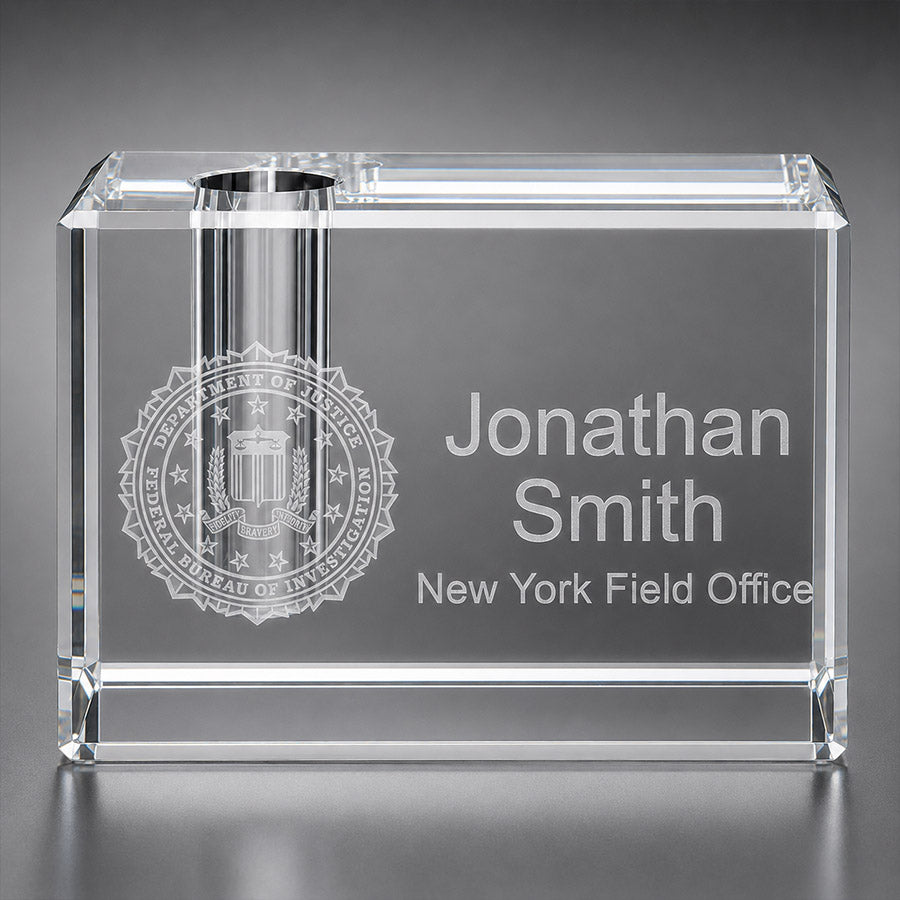 Custom engraved crystal corporate award