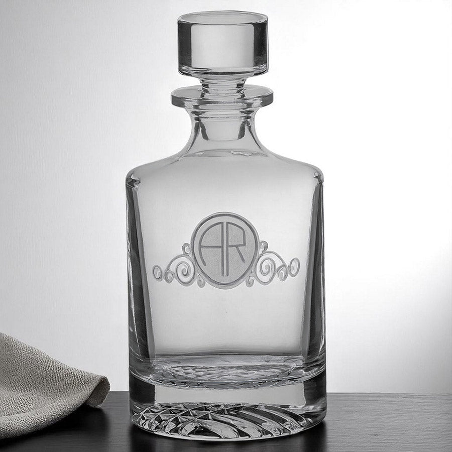 Engraved round glass decanter