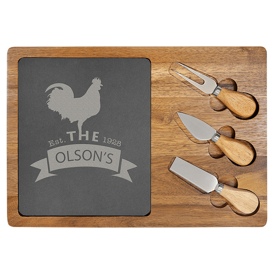 Engraved wood and slate serving boards